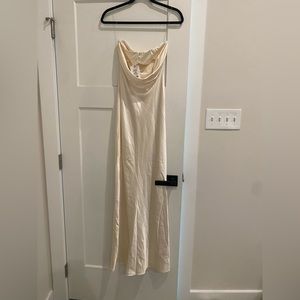 Ivory satin floor length dress with cowl back detail